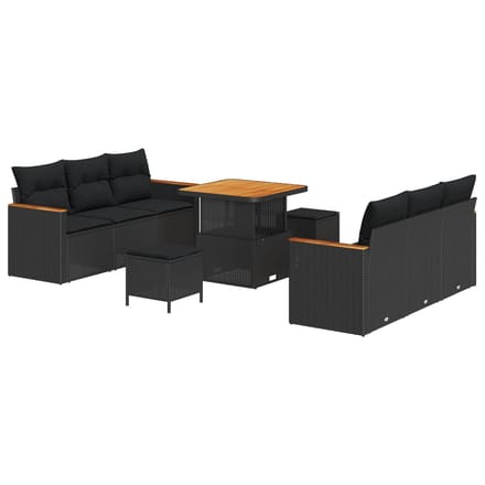 vidaXL - Tuinbank - Set - 9 - pcs - Zwart - poly - rattan