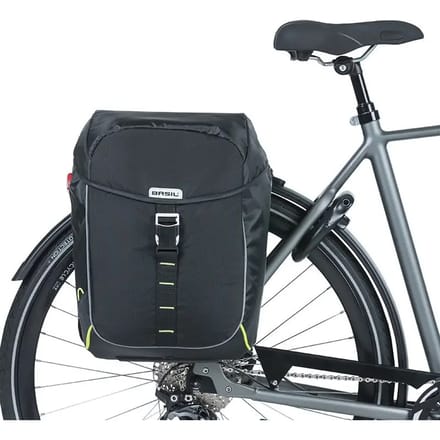 Basil Miles dubbele fietstas MIK, 34L, black lime - waterdicht - extra reflecterende delen