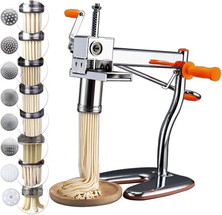 Pastamaker Handmatig - Noodle Maker Staal - Verse Pasta Maken - 8 Vormen Inbegrepen - N.v.t. - Zilver