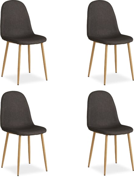 Homestyle4u Eetkamerstoelen - Set van 4 - Antraciet - Linnen
