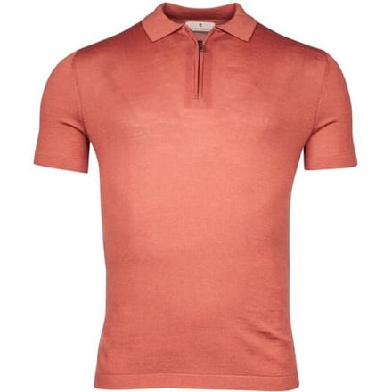Thomas Maine Polo Half Zip Collar Single Knit Fine Merino Short Sleeve Terra / male