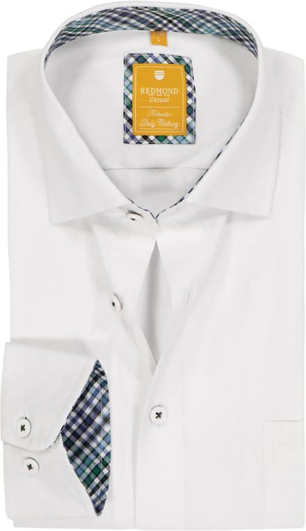 Redmond modern fit overhemd - twill - wit - Strijkvriendelijk - Boordmaat: 45 - 46