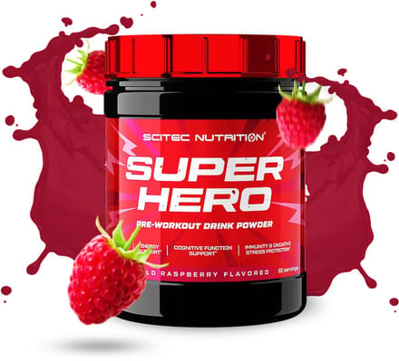 Scitec Nutrition® - Superhero Pre-Workout (285 gram - Wild Raspberry) - Framboos - 30 doseringen - pre workout met extra caffeine - poeder