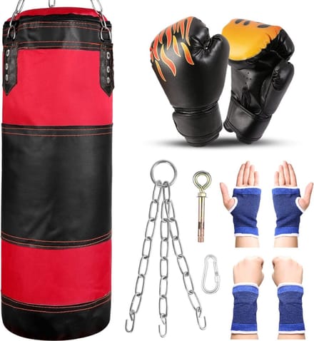 DD Boksset - Boksstandaard - Boksbal - Bokspaal - 7-in-1 Bokszak - 31x61cm - Zwart