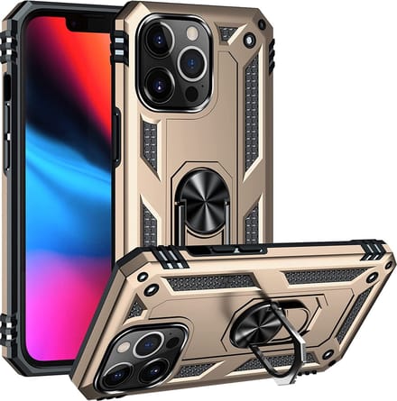 Anti-Shock Hybrid Ring Armor Hoesje Geschikt voor: iPhone 13 Pro Max - goud
