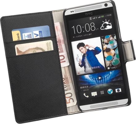 LELYCASE Bookcase Zwart Flip Cover Wallet Hoesje HTC Desire 700