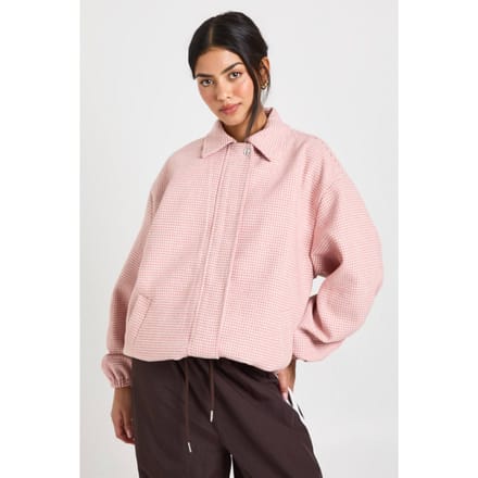 boohoo Dames Pied-de-poule Print Wollen Look Bomberjack | Roze | Maat: 40