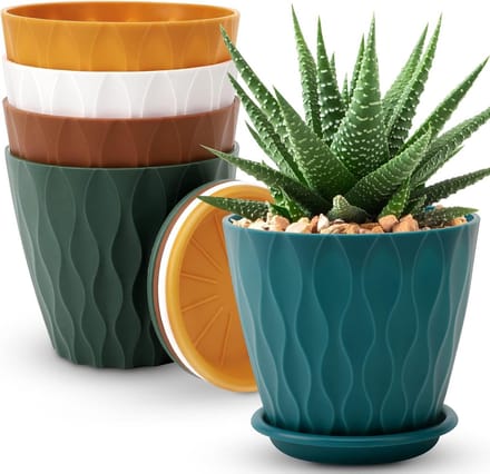 Famanu - Set van 5 bloempotten 6 inch met drainage en schotels wit