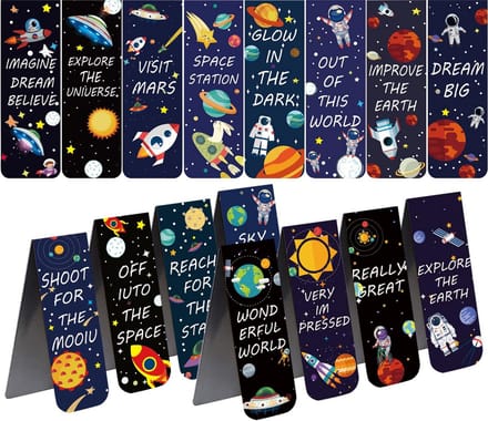 16x Magnetische Bladwijzers Ruimte Thema - Astronaut & Planeet Boekmarkers