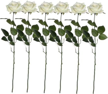 Mica decorations kunstroos kunstbloemen - 6x - creme wit - 66 cm - boeketten - rozen