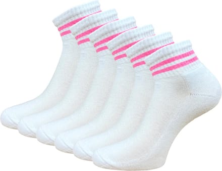 6 paar Quarter Sneakersokken - SQOTTON® - Wit-Roze Gestreept - Maat 35-38