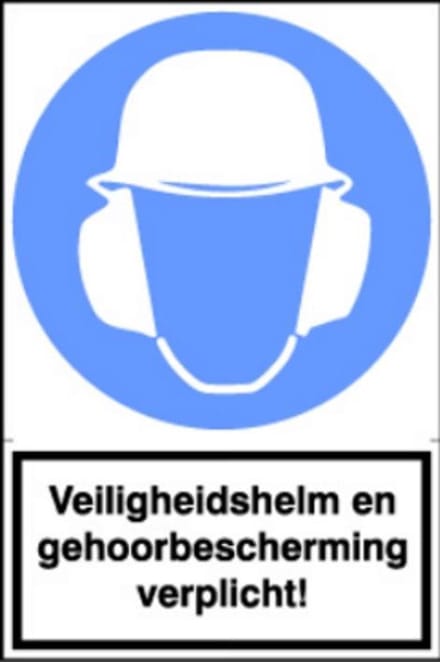 Artelli Sticker Veiligheids helm en gehoorbescherming verplicht! (Prijs per stuk)