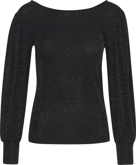 Kaffe KAellie LS Jersey Dames Blouse -Black_Silver Glitter