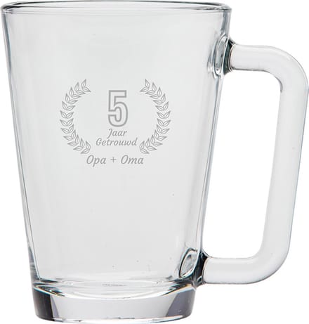 Gegraveerde theeglas 26cl Opa + Oma 5 jaar getrouwd