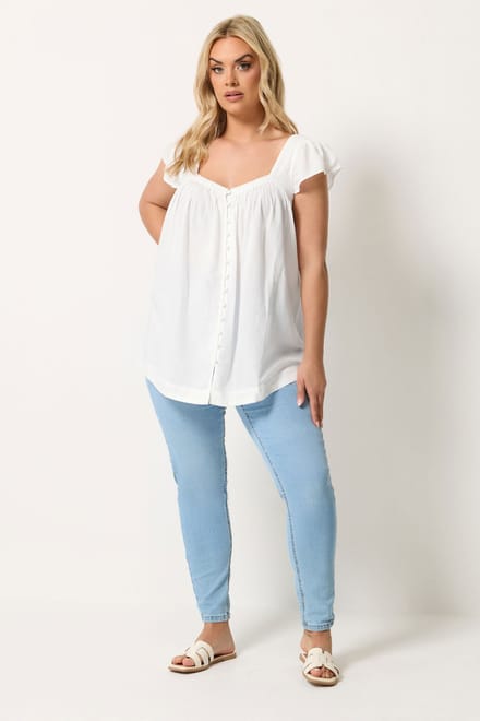 Yours Witte Linnen Top Met Kapmouwtjes Size 40