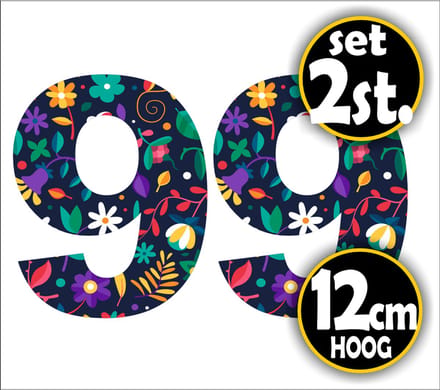 Jerma-Plakcijfer 9-Bloemen print-Vinyl stickersset-2 stuks