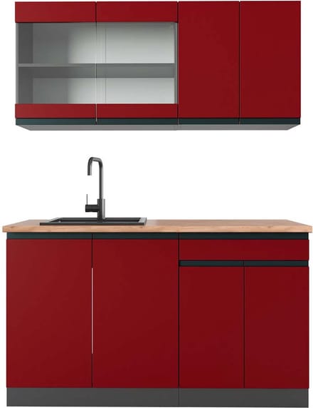 Vicco R-Line Eenpersoonskeuken – 140 cm, WB Eik Rood/antraciet