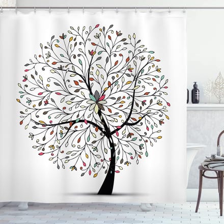 ABAKUHAUS Douchegordijn – 175x240 cm – Polyester – Wit/Multicolor