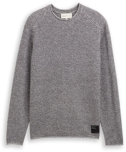 Tom Tailor Denim - Gebreide trui in gemêleerde look - Maat M - grey white mouline