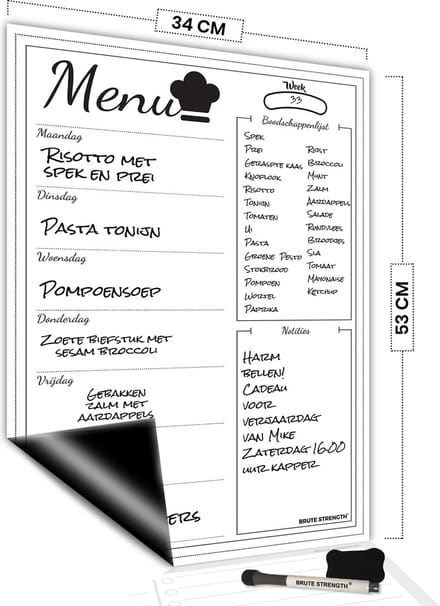 Brute Strength - Magnetisch Weekplanner whiteboard (15) - 53 x 34 cm - Planbord - Familieplanner - Gezinsplanner - To Do Planner