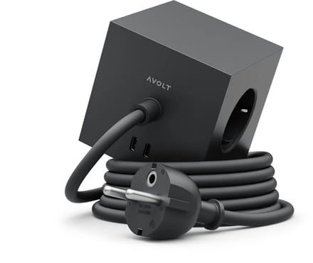 Avolt Square 1 | Design Stekkerdoos met USB-C & 3 Meter Kabel - Stockholm black
