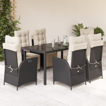 vidaXL - 7-delige - Tuinset - met - kussens - poly - rattan - zwart