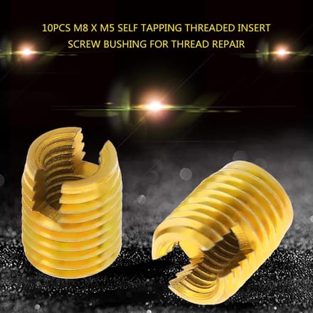 10pcs M8 x M5 Self Tapping Threaded Insert 302 Slotted Type Screw Bushing for Thread Repair
