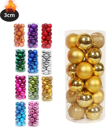 Livano Kerstballen - Kerstversiering - Plastic - Goud - 3 cm - 24 stuks