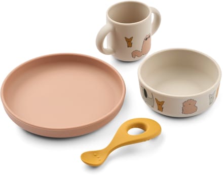 Liewood Vivi Silicone Tableware Set Cats and Dogs / Sandy - Serviesset