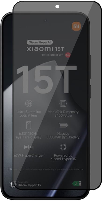 Privacy Screenprotector geschikt voor Xiaomi 15T / 15T Pro - Volledig Dekkend Glas Screen Protector
