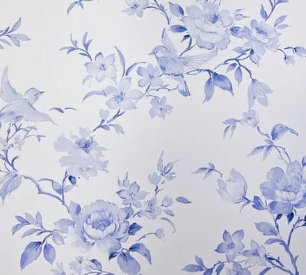 BLAUW WIT BLOEMEN VOGEL BEHANG