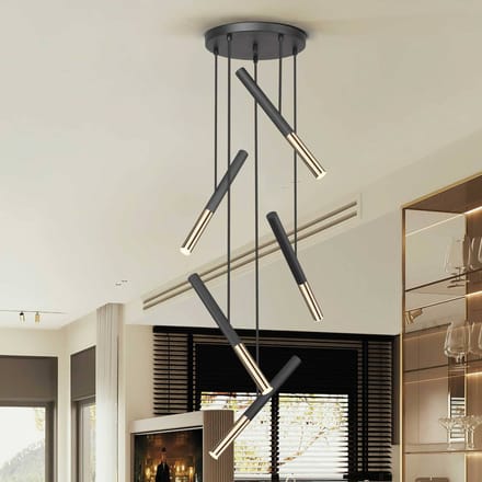 Schuller Valencia Edna hanglamp, 5-lamps, metaal, zwart, dimbaar