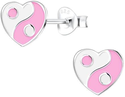 Joy|S - Zilveren hartje oorbellen - wit roze - yin yang - 8 mm