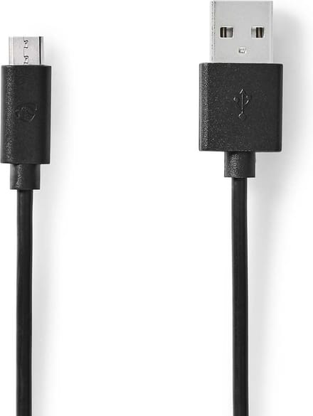 Nedis USB-Kabel - USB 2.0 - USB-A Male - USB Micro-B Male - 9 W - 480 Mbps - Vernikkeld - 5.00 m - Rond - PVC - Zwart - Envelop