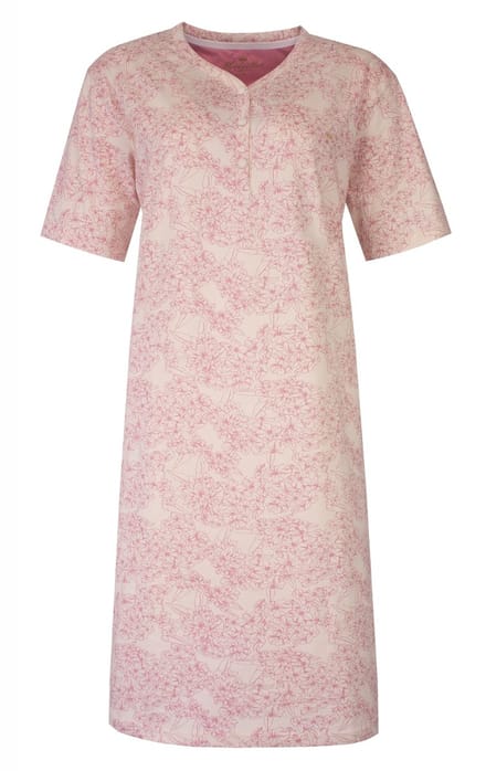 Medaillon Dames Nachthemd - Bloemenprint - Knoopjes - Roze - Maat S