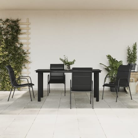 vidaXL - 5-delige - Tuinset - textileen - en - staal - zwart