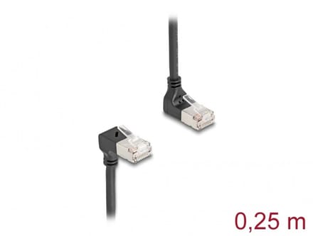 Delock RJ45 Network Cable Cat.6A S/FTP Slim 90° upwards / downwards angled 0.25 m black