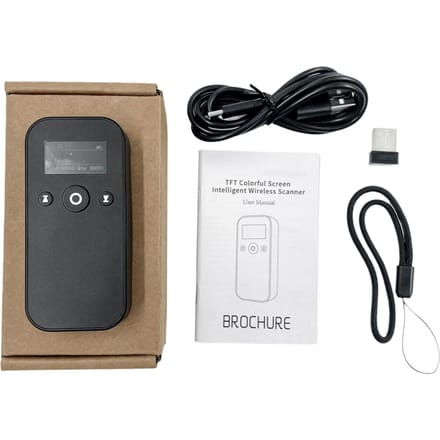 Scanner de codes-barres sans fil 2D 1D USB 2.4G BT avec écran d'affichage Lecteur de codes-barres portable Batterie noir