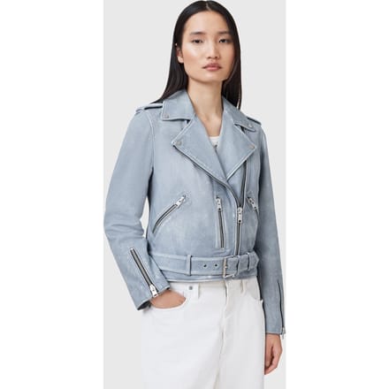 AllSaints Balfern Biker Pale Denim Blue Größe: 12 | Lederjacken Outlet | Damen | Blau