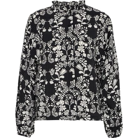 Floral Print Blouse Long Sleeves Wo - Black
