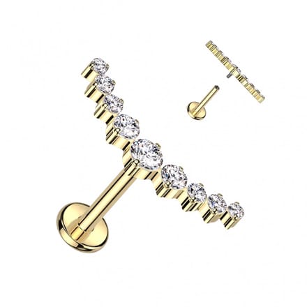Piercing titanium 9 gemmed ronde top 1.2x8 - goud - LMPiercings
