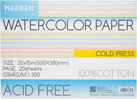 Aquarelpapier Blok 300 g/m2 100% Katoen Koud Geperst 20 Vellen