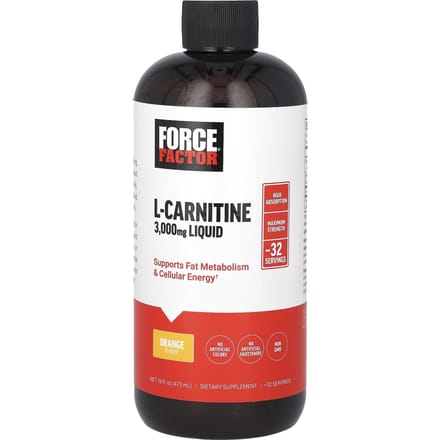 Force Factor, Vloeibare L-Carnitine, Sinaasappel, 3.000 mg, 16 fl oz (473 ml)