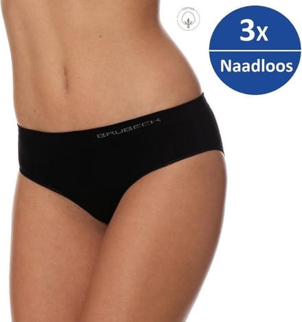 Brubeck Dames Ondergoed Hipster - Naadloos Elastisch Katoen 3-Pack - Zwart - M