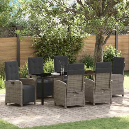vidaXL - Tuin - Eettafel - Set - 7 - st - Grijs - poly - rattan