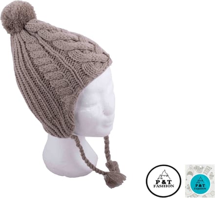 P&T Muts met Pompon - Donker Beige - 55-57