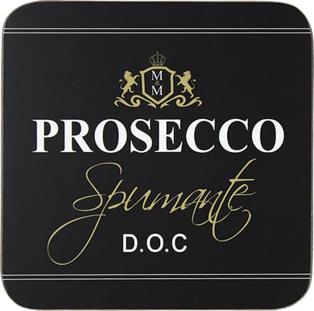 Onderzetters wijn prosecco zwart 10x10cm (6x)