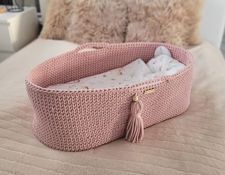 Mozesmand BOHO Handgemaakt katoen met matras - pastelroze