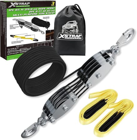 Heavy-Duty 65 FT Rope Hoist with 4lb Breaking Strength and 2PK 8 FT Lift Sling