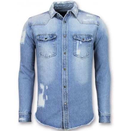 Lange Spijkerblouse - Denim Overhemd Heren - Blauw